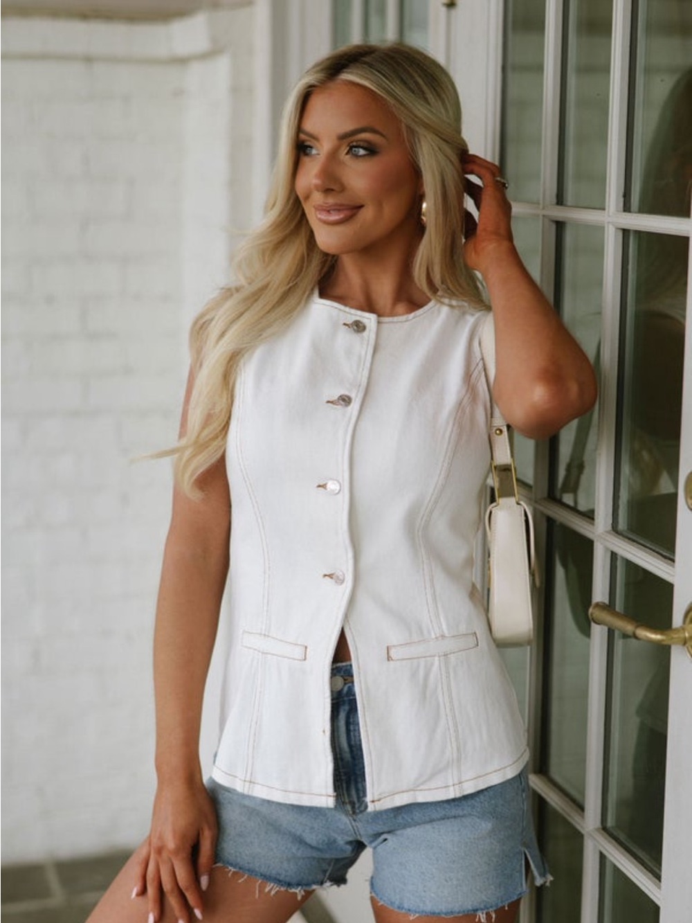 NWOT! White Sleeveless Button Front Vest Top